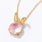 Round Cut Pink Crystal Bunny Silver Necklace